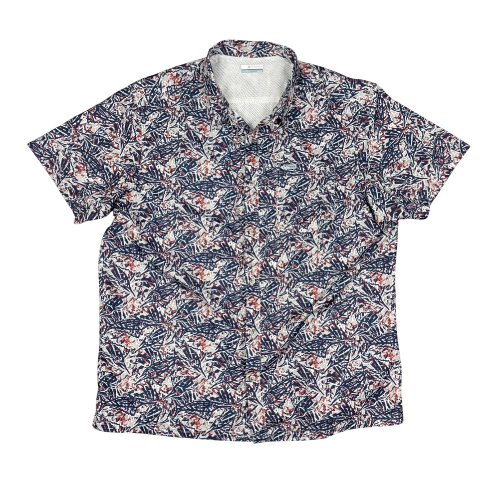 Columbia Fishing PFG Shirt Mens XL Multi Marlin Print Short Sleeve Button Down
